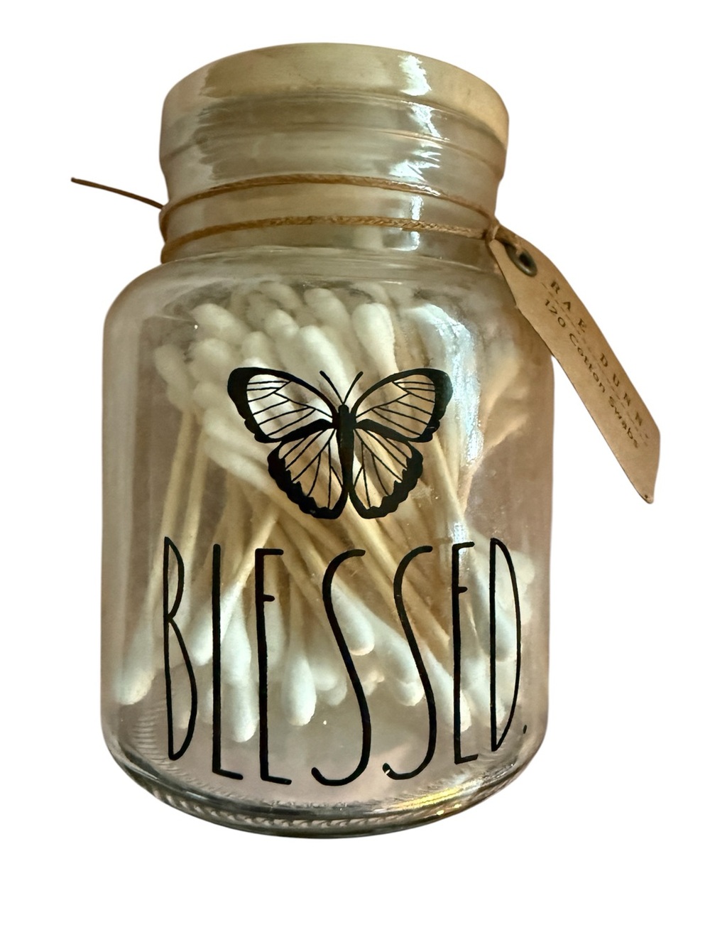 Rae Dunn White Cotton Swabs in Clear Jar